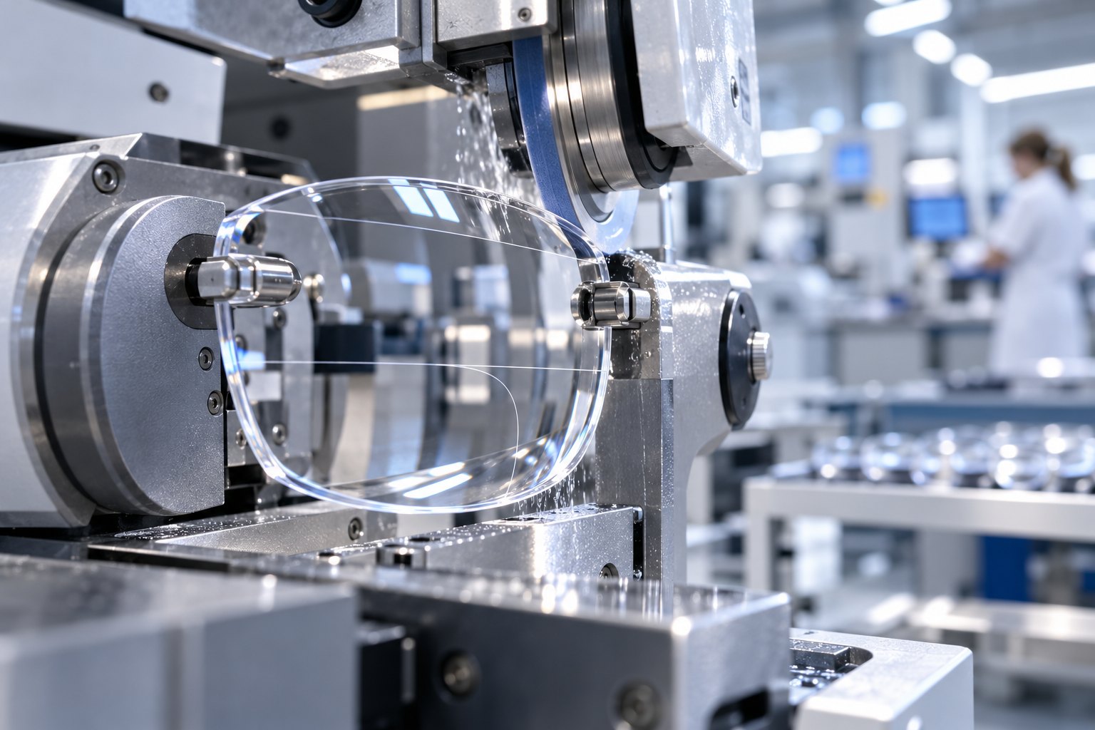 Brillenglas wird in der eigenen Produktion in Form gefräst