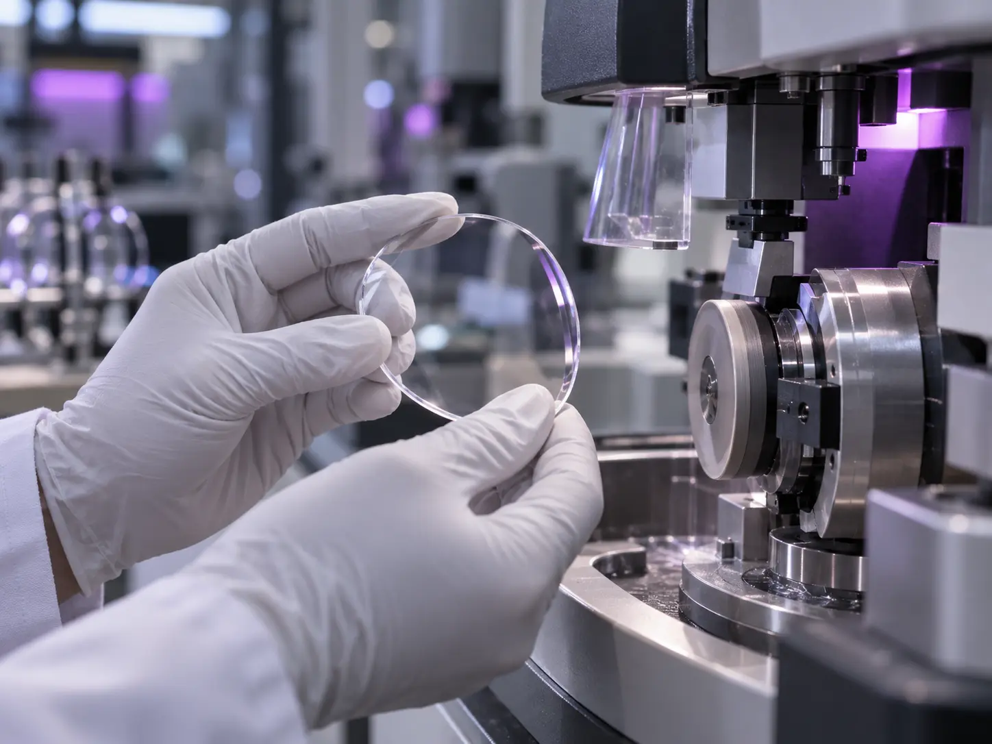 Fertigung eines Brillenglases in der eigenen Produktion