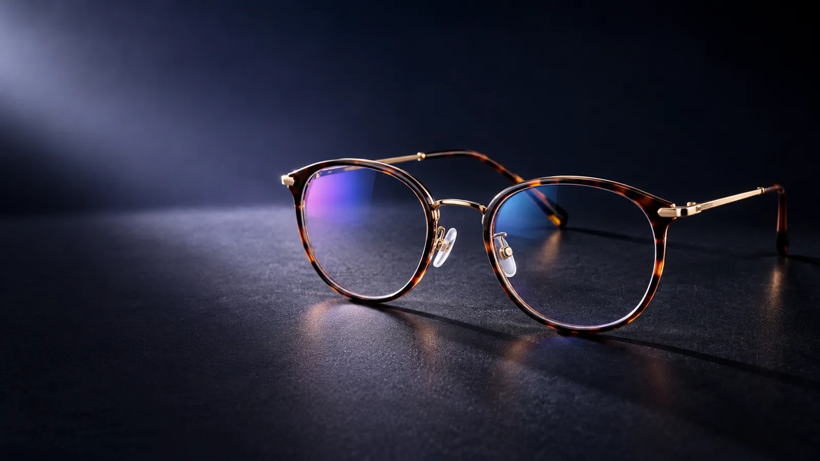 Brille mit Blaulichtfilter im Halbdunkel